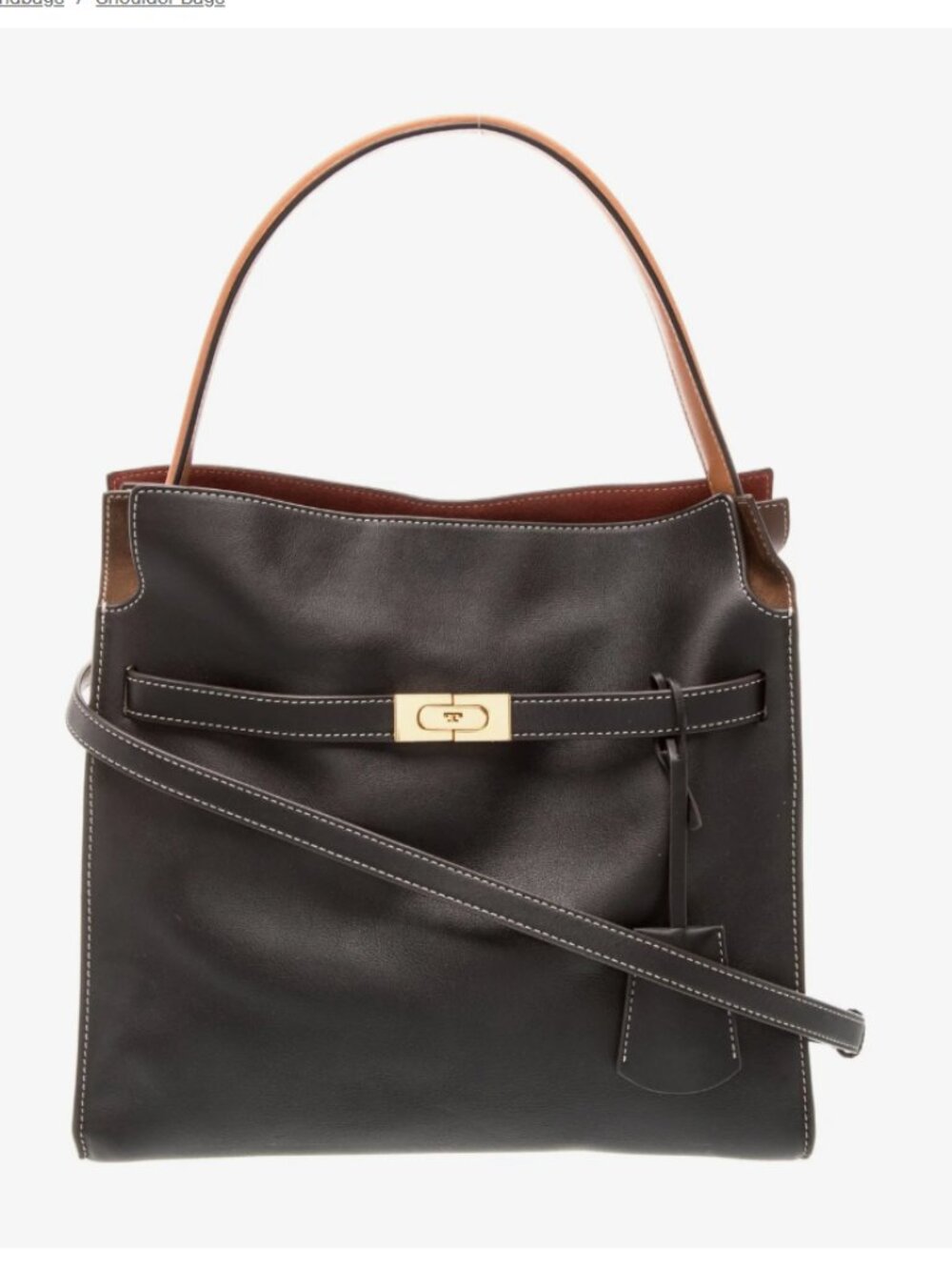 Tory Burch Lee Radziwill Large Double Satchel Bag Black Leather Suede